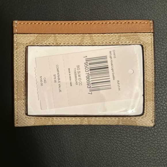 Coach Slim ID Card Case In Signature Canvas Size OS Color Brown Tan - Picture 2 of 6
